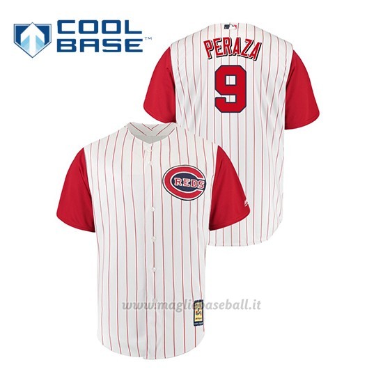 Maglia Baseball Uomo Cincinnati Reds 9 Jose Peraza Throwback 1961 Cool Base Bianco Rosso